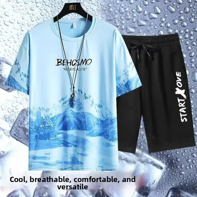 

Летняя повседневная спортивная мужская хлопковая футболка и комплект orts, модный дизайн adient, полиэстер, молодежный наряд Faion ort Sve