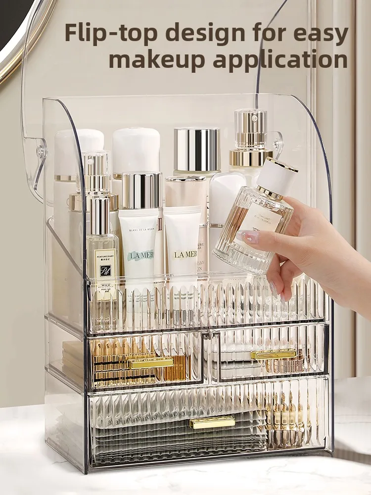 

Dustproof Large Capaci Inteated Cosmetic Storage Box Desktop Organizer Transparent Mask Der eup Box for Bedroom