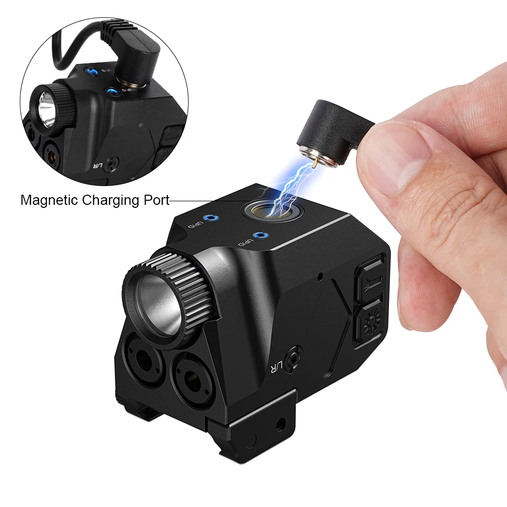 رؤية ليزر احترافية باللون الأخضر/الأحمر للمسدس، والشحن المغناطيسي، وسكة Picatinny، ومعايرة مزدوجة دقيقة للغاية