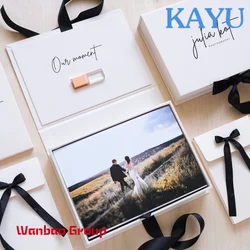 Caja de fotos personalizada, papel especial de lino, 4x6, 5x7, 6x8 pulgadas, álbum de fotos de boda, unidades Flash USB, caja de fotografía de regalo