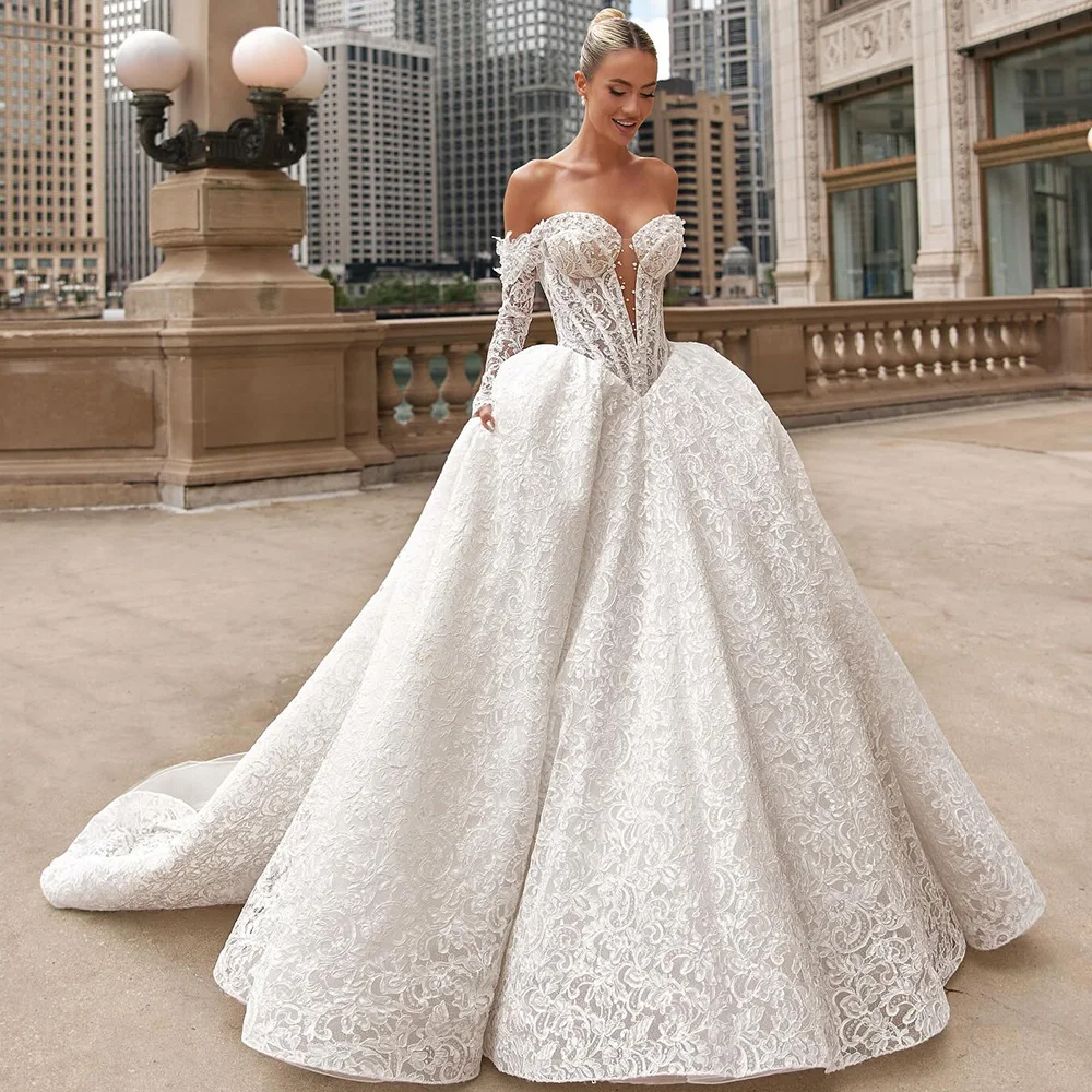 

Customized Appliques Organza Wedding Dress Classic Sweetheart Bridal Gowns with Off the Shoulder Elegant A-Line Vestido De Novia