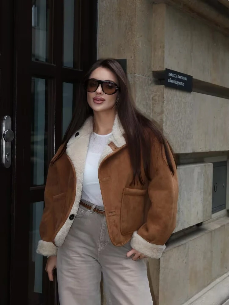 Winter New Women's High-end Street Fashion Double-sided Velvet Jacket, Solid Color Office Commuting Outfit, Warm Top