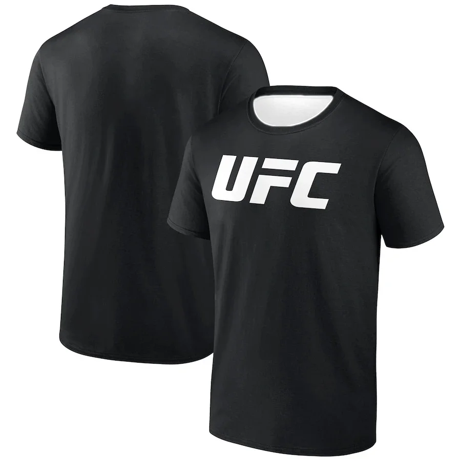 Camiseta con Logo blanco Ufc negro para hombre, traje de boxeo para deportes extremos, campeón de lucha Ufc, Tops de competición de lucha, verano 2025