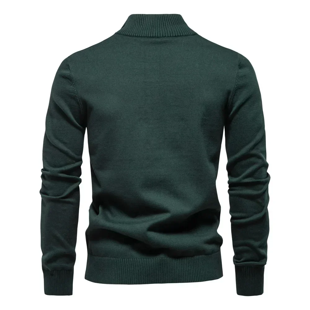 Autumn Winter Mens Sweater High-quality Half High Collar Zipper Business Casual Stripe Pullover Male Knit Sweaters Men Clothing
