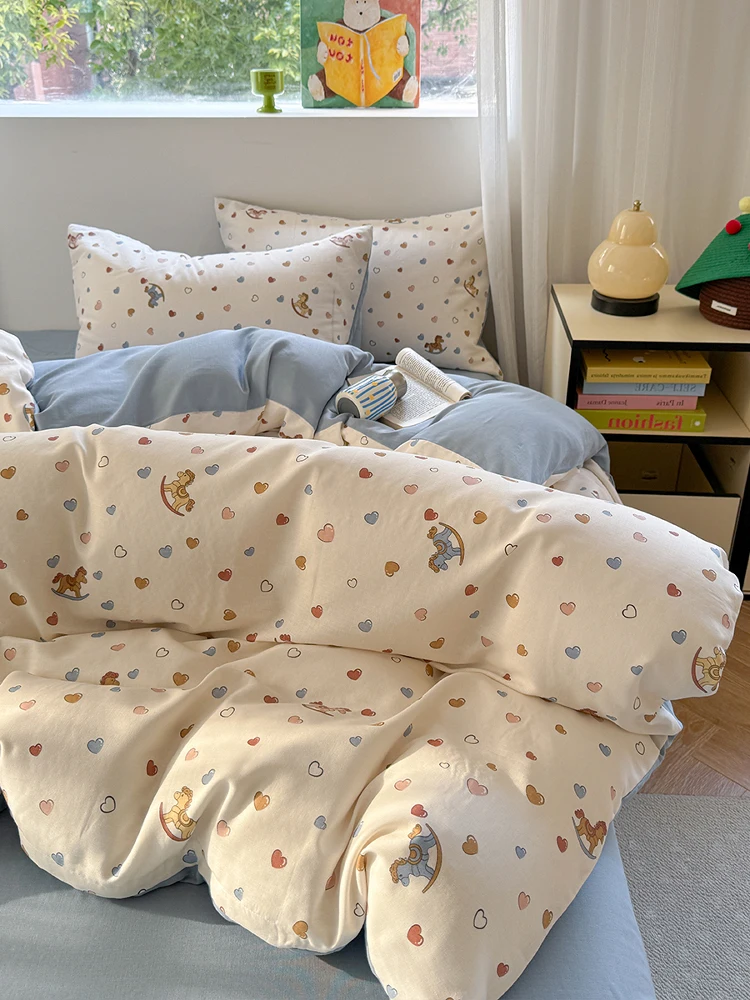 

Мягкий дышащий комплект постельного белья из чистого хлопка, три предмета, с балдахином, мультяшный дизайн, двухслойная ткань, весенне-летнее одеяло C...