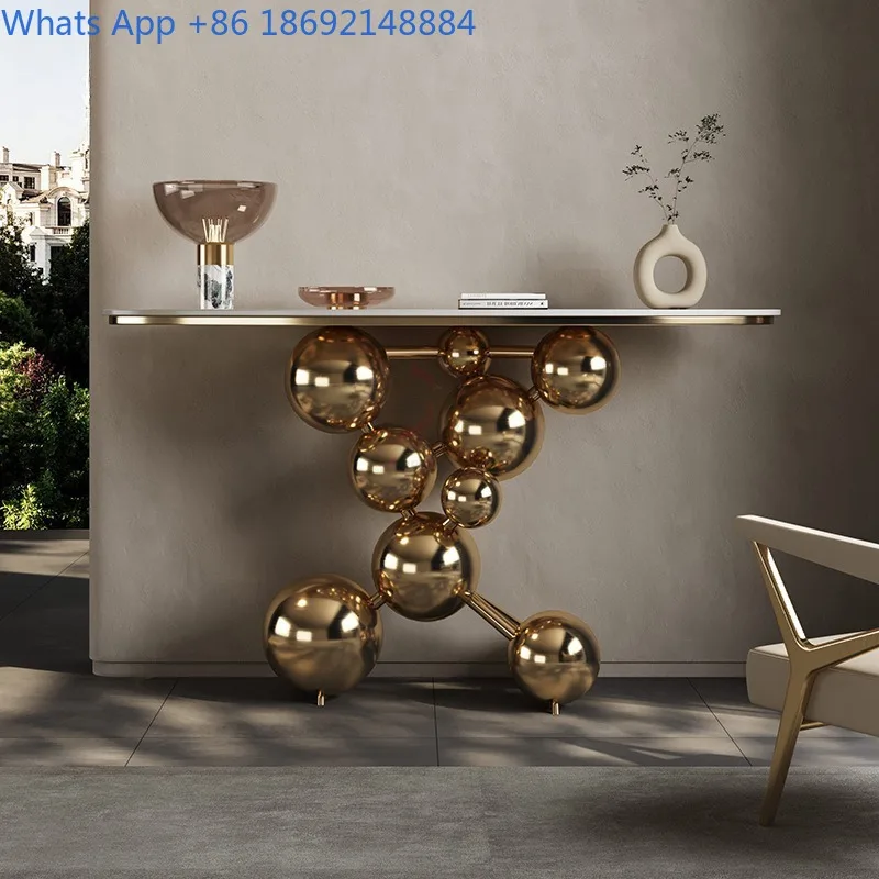 Creative Rock Plate Entryway Table Light Luxury Entryway Console Hotel Entryway Table High-end Bubble Sphere Stainless Steel