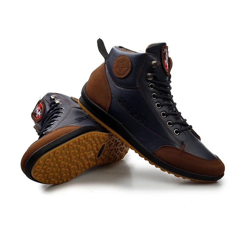Men's Leather Boots PU Walking Shoes Lace-up Fashion Spring Autumn High Top Flat Cowboy Shoes