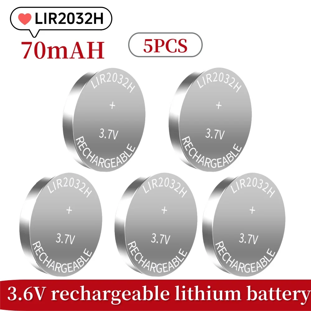 Hot 1-20pcs LIR2032H Button Battery 70mAh 2032 3.7V Rechargeable Battery Lithium Cell Coin Batteries for Car Keys with charge