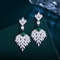 CWWZircons Gorgeous Green Cubic Zirconia Long Feather Dangle Drop Earrings for Women Wedding Banquet Jewelry Accessories CZ794