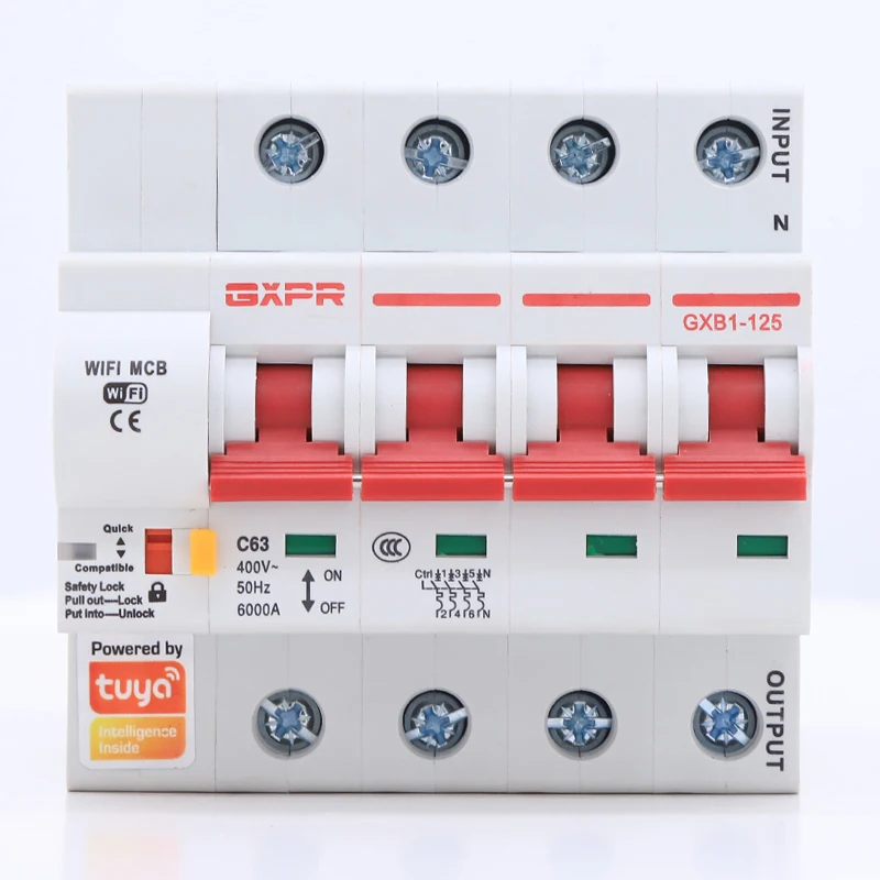 

GXPR GXB1-125 TUYA WIFI smart Switch with google home four phase 63A China industrial or mcb circuit breakers