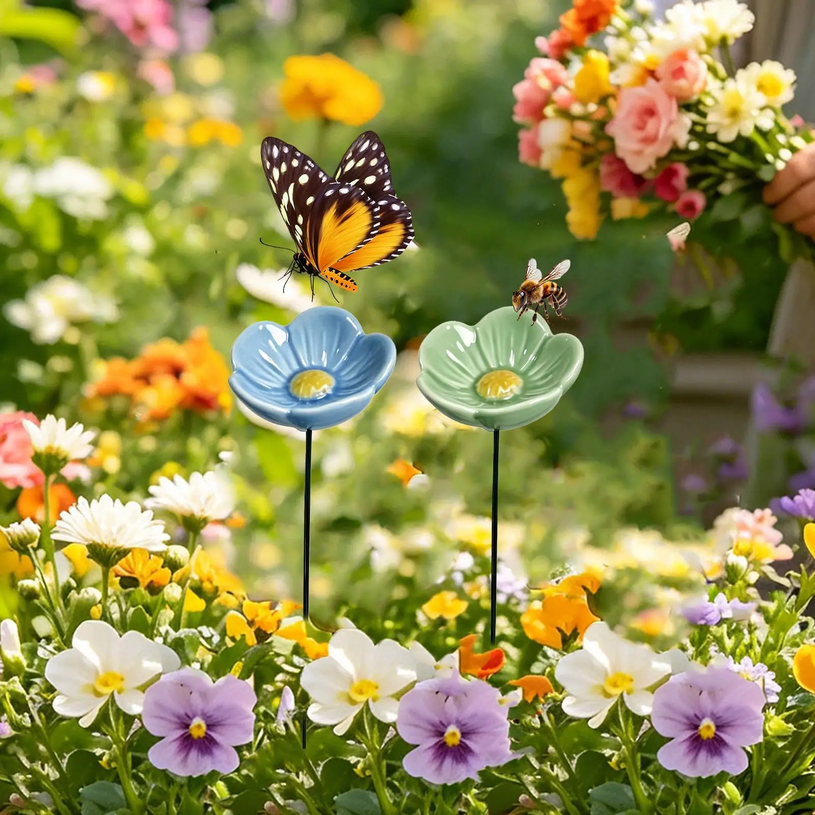 Bee Water Feeder Resin Flower Drinking Fountain Holder Bee Watering Station Bird Waterer Feeding Bowl   Stakes Bird Supplies