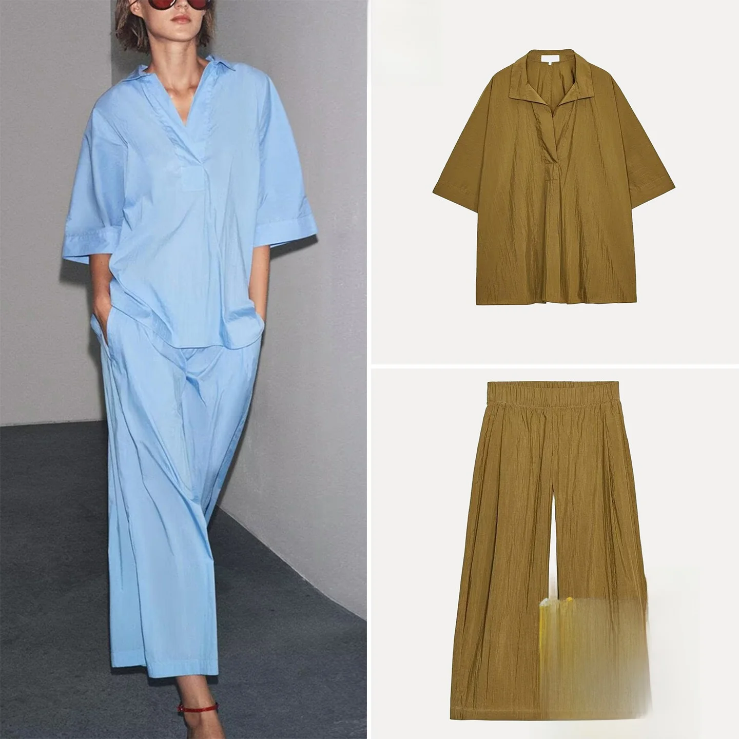 Z Mujer Collar ort Sve irt Pantalones de cintura alta Faion Set Otoño 2025 Ropa de temporada para damas adultas