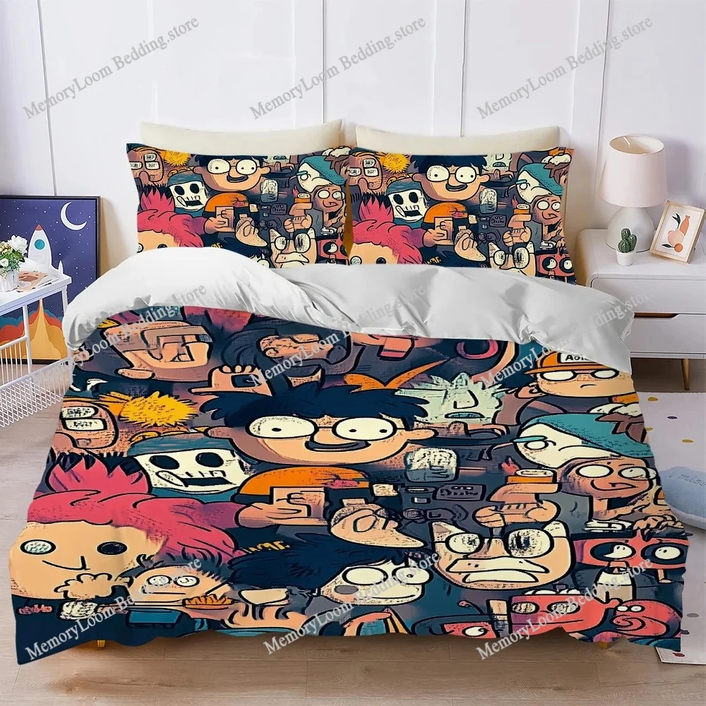 

Graffiti Art Cartoon Duvet Cover Set Home Style Bedding Soft Laundry Cotton Bed Student Dormitory Luxury Gift Home Textileextile
