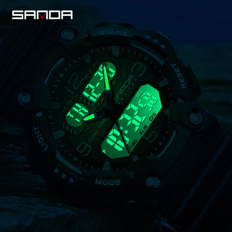 SANDA G style Top Womens Outdoor Sports Electronic Watch LED Waterproof Dual-Display Quartz Ms Clock Multifunctional Chronograph