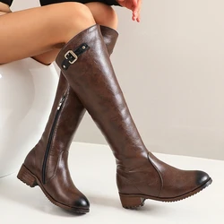 Vintage Knee High Boots Women Shoes Casual Brown Black Riding Boot Flats 2024 Autumn Winter Snow Boots Shoes Woman Large Size 48