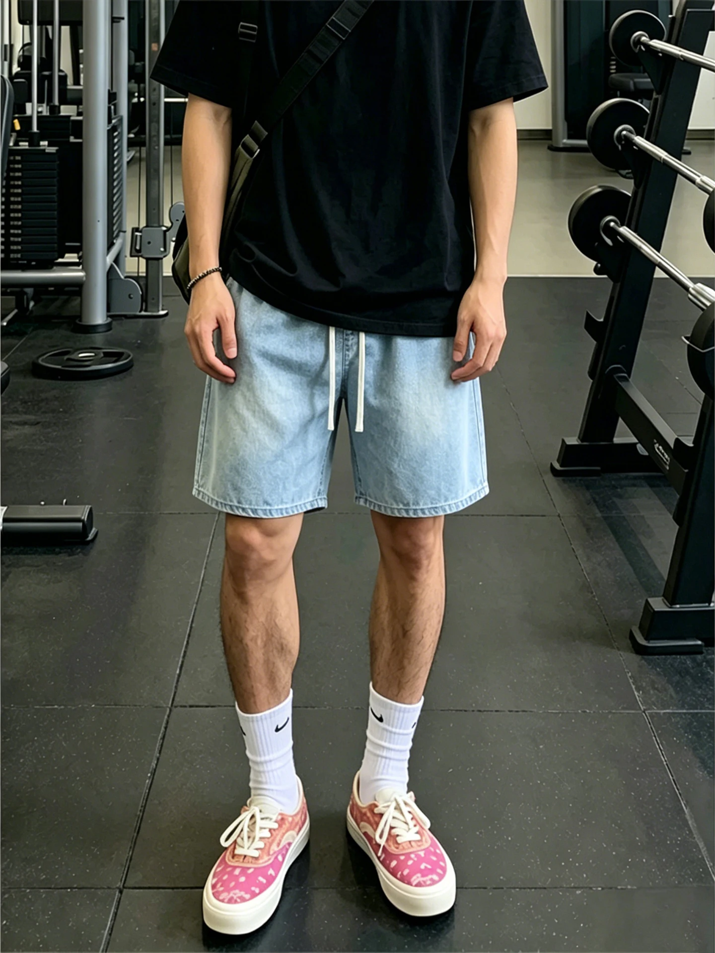 Light Blue Silk Denim Men's Shorts Summer Thin Ice Silk Cool Quick Dry Casual Loose Five-Point Pants Breathable Comfortable