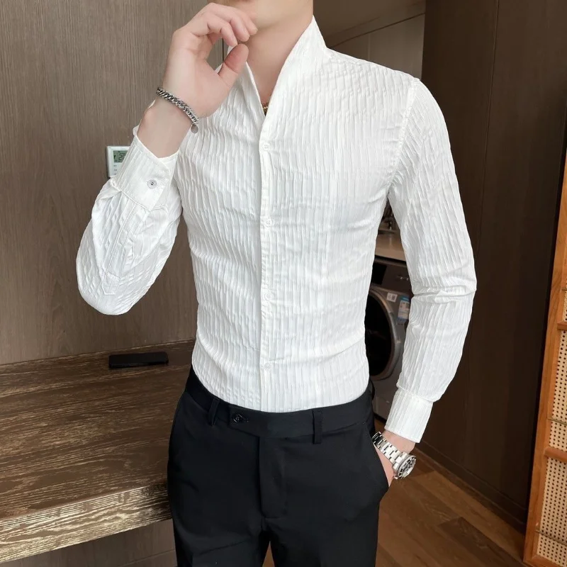 

New Chinese-style Stand-up Collar Long-sleeved Casual Zhongshan Fashion Shirt