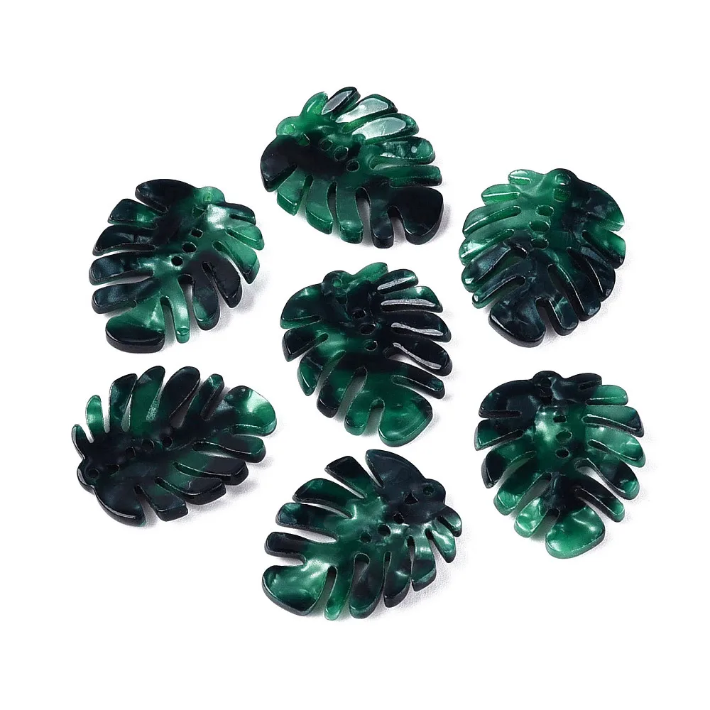 5 Pcs Cellulose Acetate(Resin) Monstera Leaf Pendants Tropical Leaf Charms Dark Cyan Monstera Leaf Pendants for Women DIY