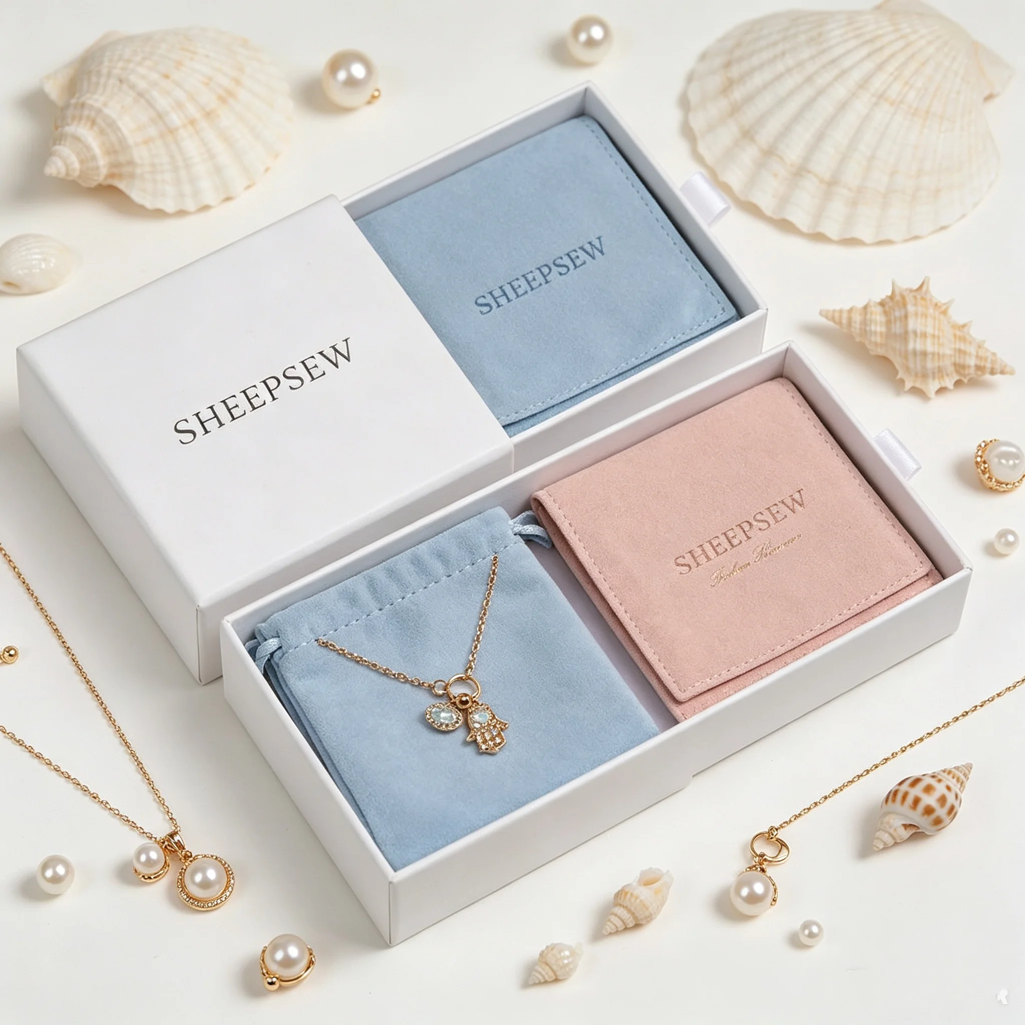 sheepsew-cajas-de-joyeria-deslizantes-blancas-de-alta-calidad-de-8-8cm-con-logotipo-personalizado-en-relieve-y-bolsas-de-almacenamiento-de-microfibra