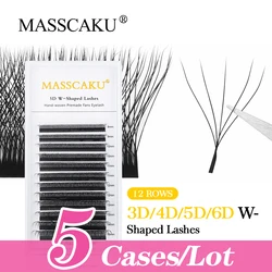 MASSCAKU 5cases 3D 4D 5D W Shape Bloom Premade Fans Eyelashes Extensions Natural Soft False Eyelashes Makeup