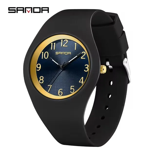 SANDA 6186 Teenagers Quartz Watch Black Red White Simple Outdoor Silicone Strap Student Wristwatch for Boy Girl