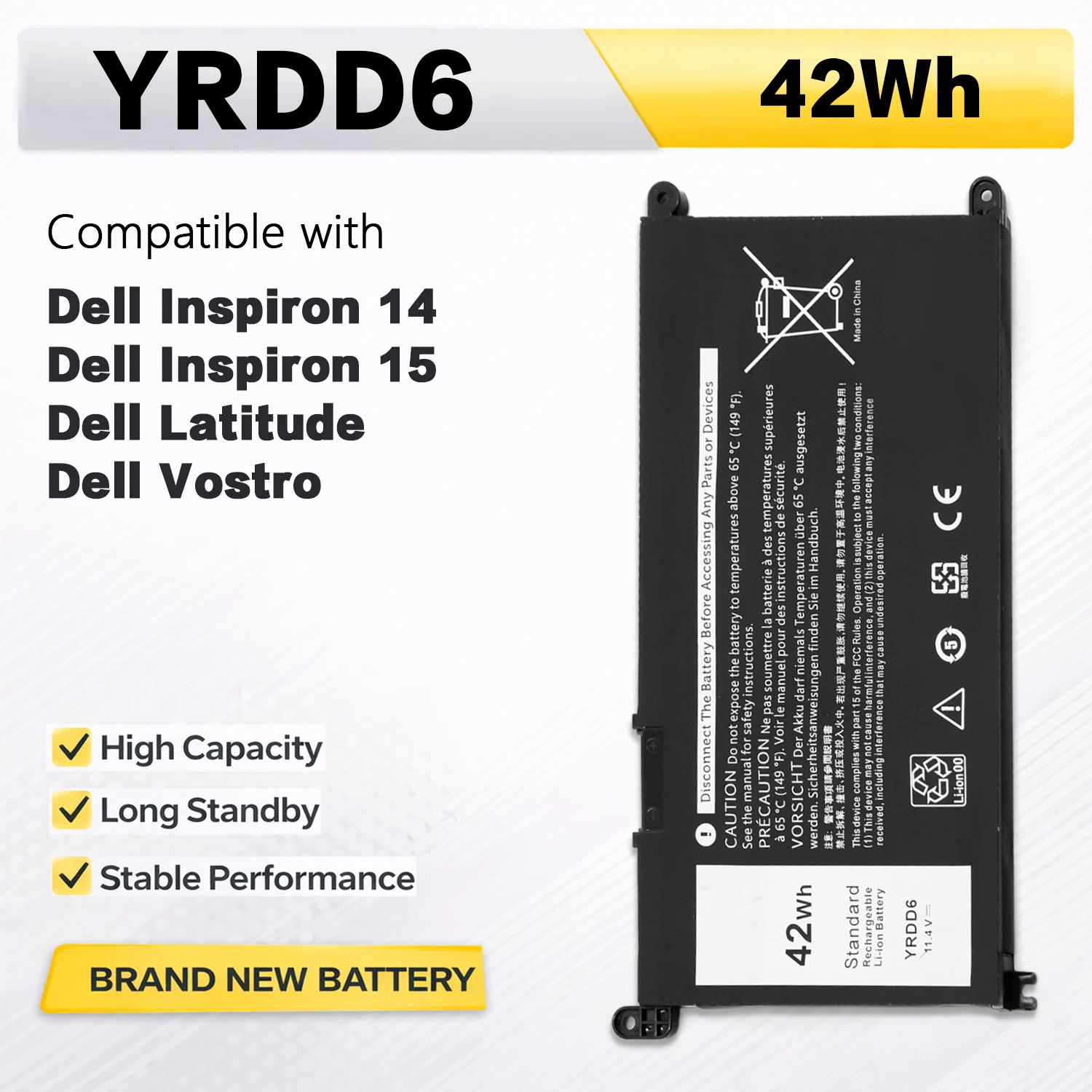 PowerHub YRDD6 Laptop Battery For Dell Inspiron 5480 5481 5485 5491 5591 5593 3583 3310 2in1 3493 3582 3593 3793 5584 5493 5585