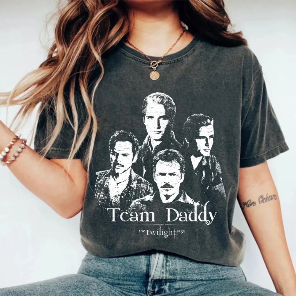 Vintage Team Daddy Twilight Shirt Movie Saga Tee White Design Graphic Short Sleeve Women's T-shirts for Summer