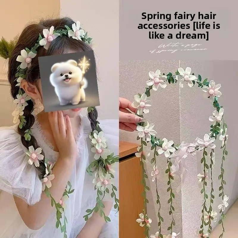 Boho Floral Wreath Headband:Realistic Flower&Vine Design,Perfect for Travel,Performances,Flexible for Braiding,Ideal Photo Prop