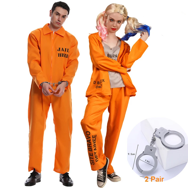 Halloween Grappige Unisex Jail Kostuums Uniformen Kostuum Mannen Vrouwen Paar Gevangene Cosplay Feest Pak Rollenspel Jumpsuit Onesie