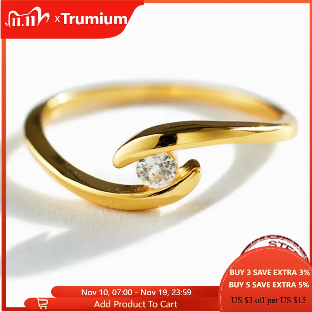

Trumium 925 Sterling Silver Zircon Rings For Women Exquisite Gold Plated Crystal Hug Finger Ring Wedding Engagement Jewelry