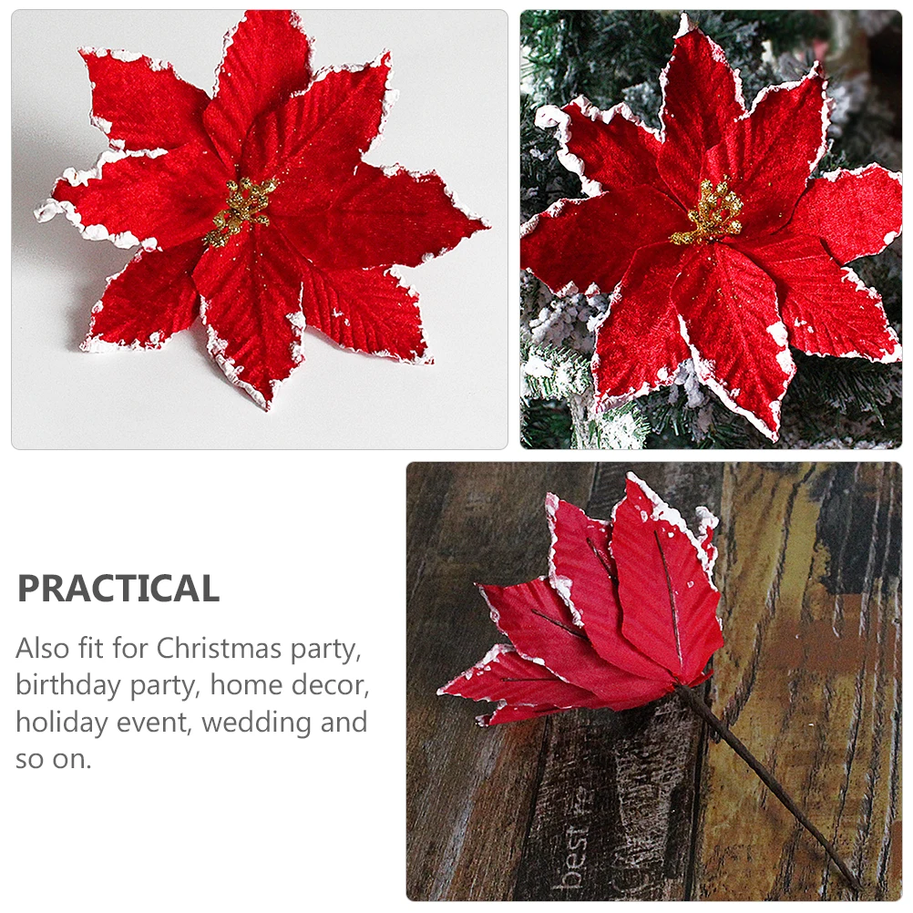 

2pcs Christmas Flowers Artificial Faux Plastic Decorations for Xmas Tree Ornaments Party Home Holiday Wedding Events