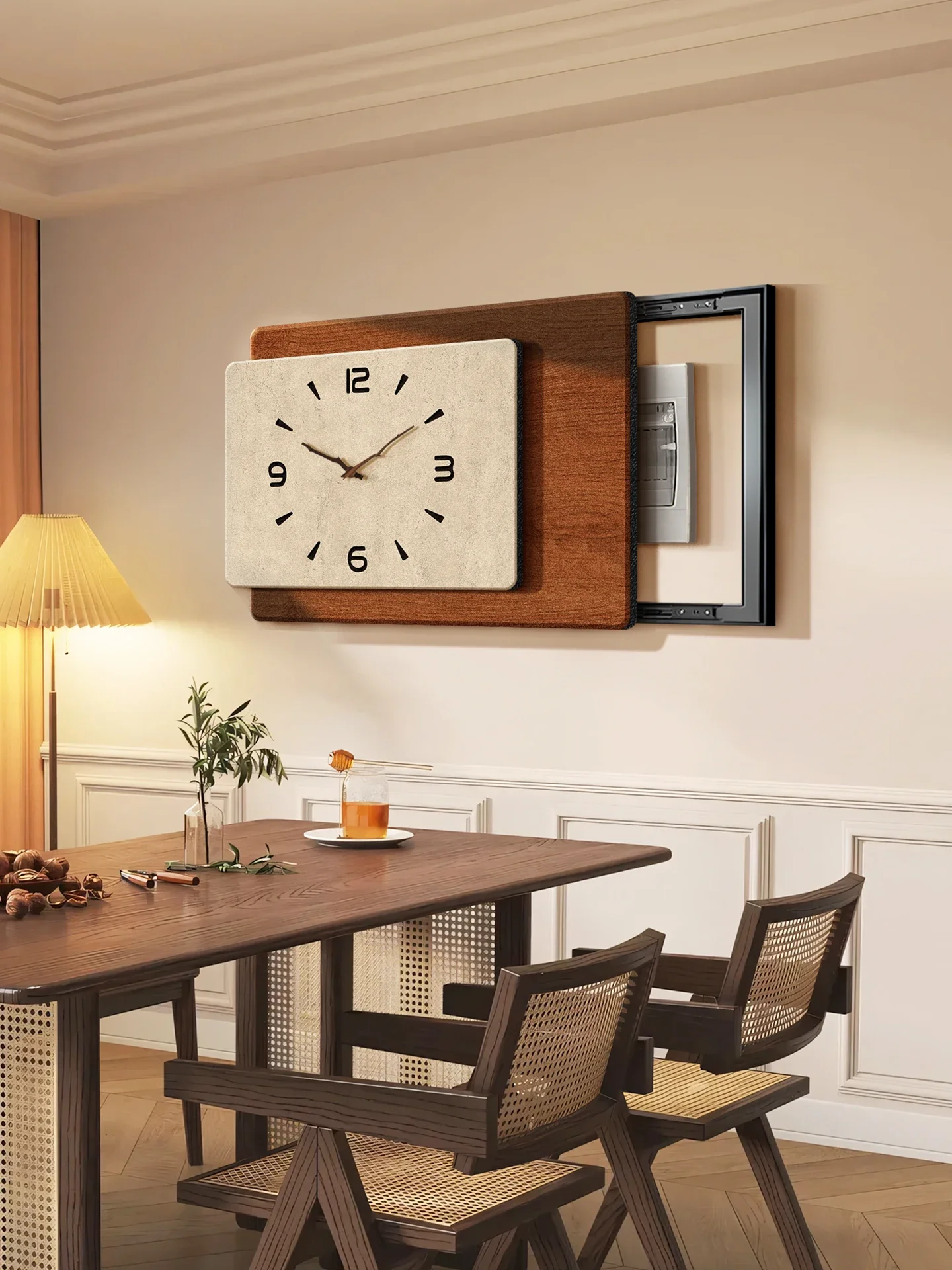 Medieval style meter box decorative painting clock wall clock living room distribution box cover block painting clock