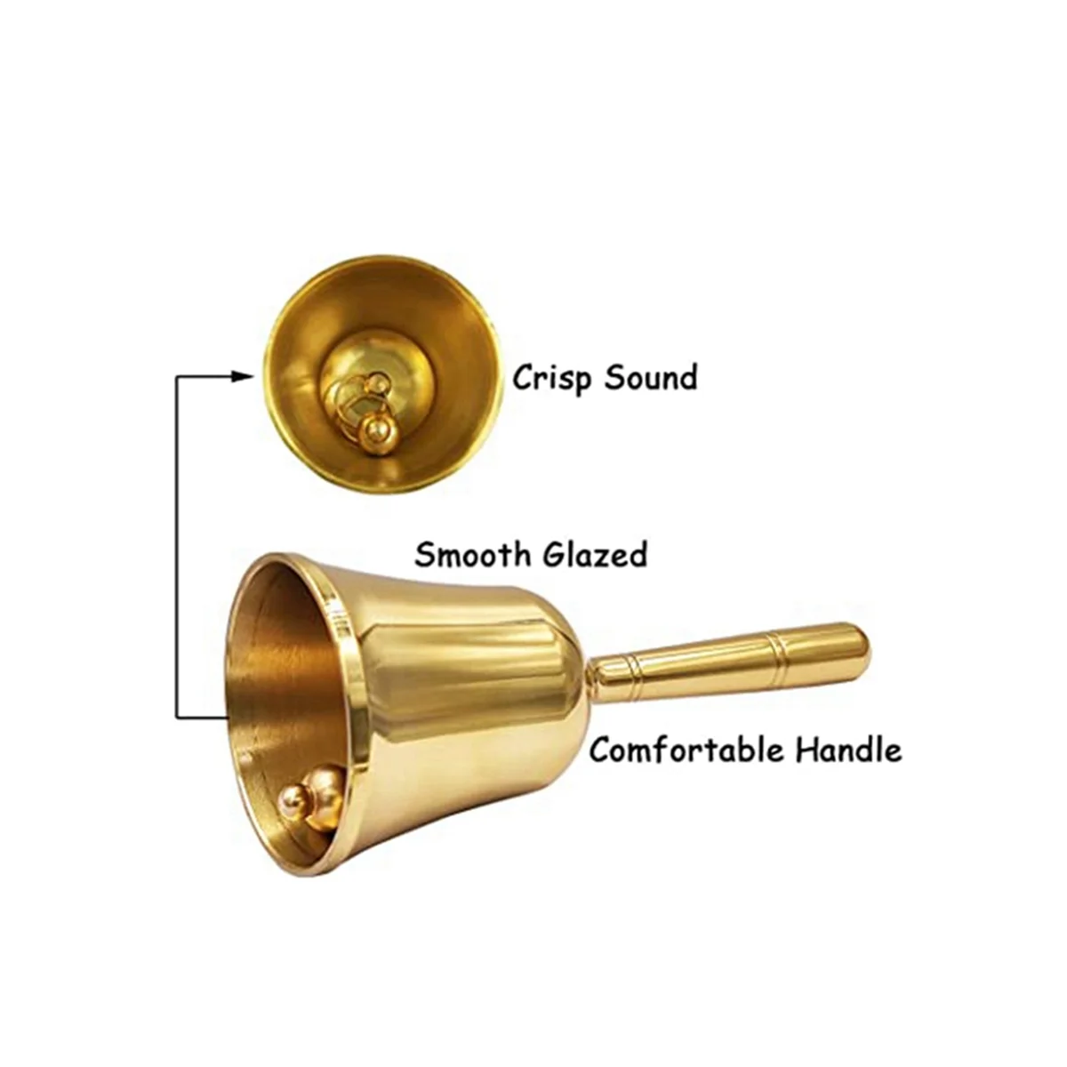 Super Loud Hand Barking Bell, Solid Brass Dinner Bell Service Bell Pet Training Bell Jingle Bell, Gold