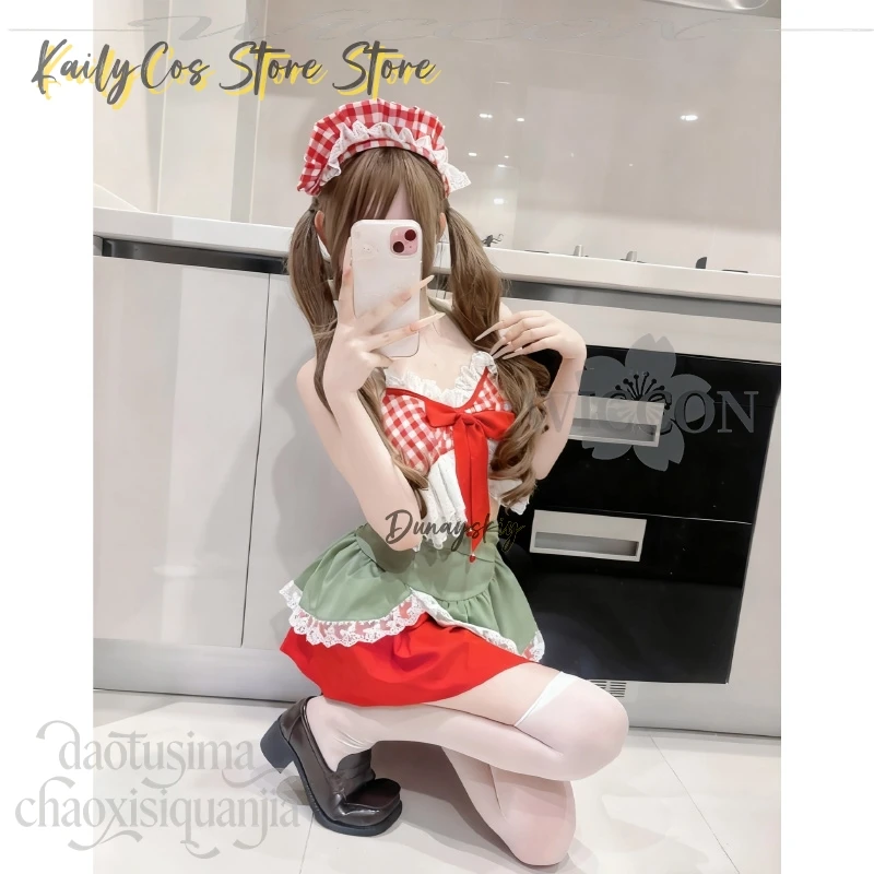 لطيف الفراولة مثير الرسن تنورة قصيرة قطعتين عيد الميلاد تأثيري حلي جيراي كي بنات حفلة لوليتا أنيمي التصميم الأصلي #6