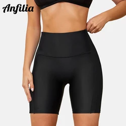 Anfilia Women Swimming Trunks High Waist Patchwork High Elastic Quick Dry with Hidden Back Pocket Skinny Tankini Bikini Bottom