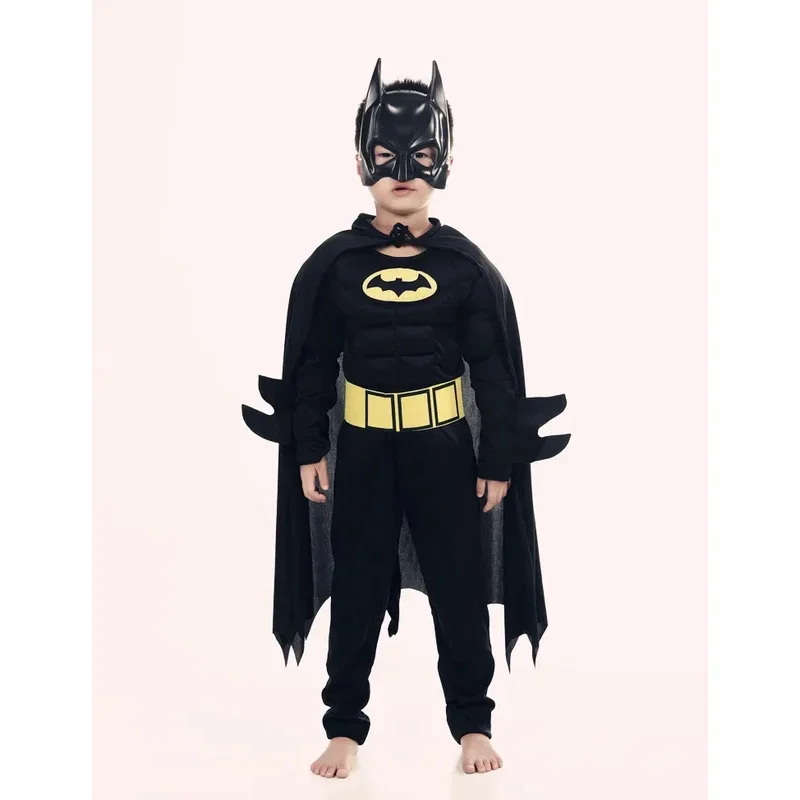 Hot Toys Cosplay Jumpsuit Kids Bat Hero Costume Suit with Cape Mask Men Superhero Wayne Cosplay Carnival Party Clothing