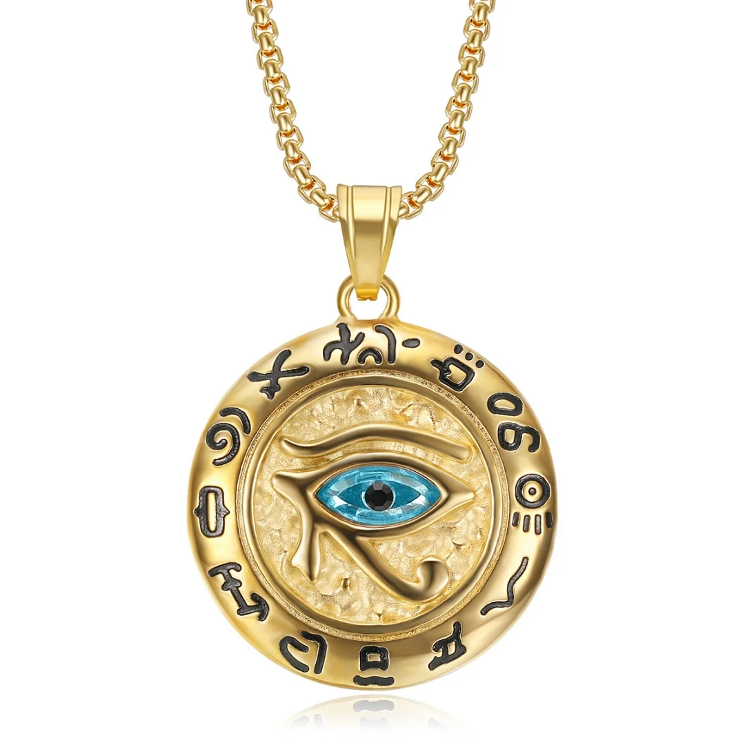 Mystic Egyptian Eye of Horus Pendant Gold Silver Color Stainless Steel Round Necklace for Man Woman Ancient Egypt Jewelry 2026