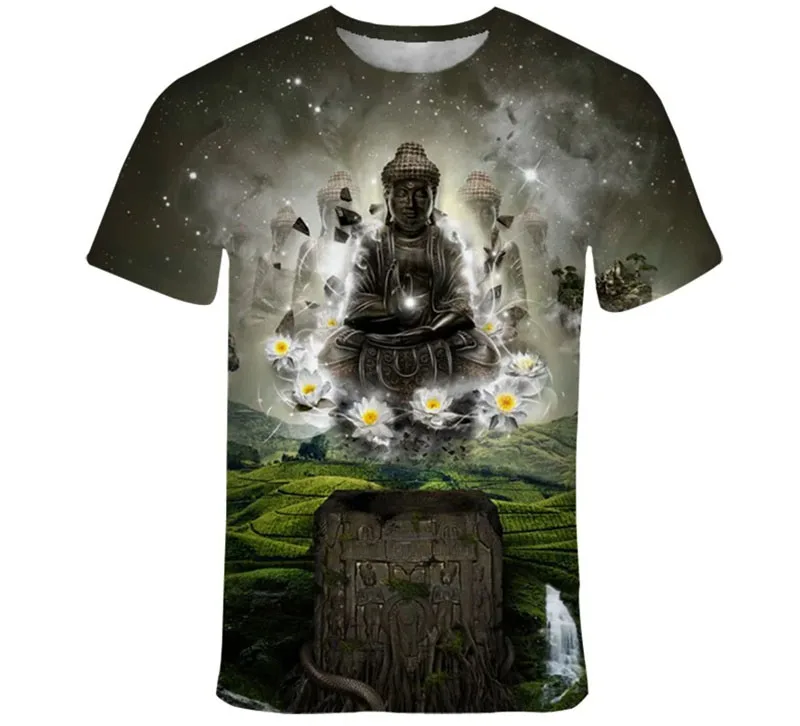 Shakyamuni Buddha Graphic T Shirt For Men Summer 3D Printed Religious T-Shirts Casual Street Short Sleeve Crew Neck Tops Tees