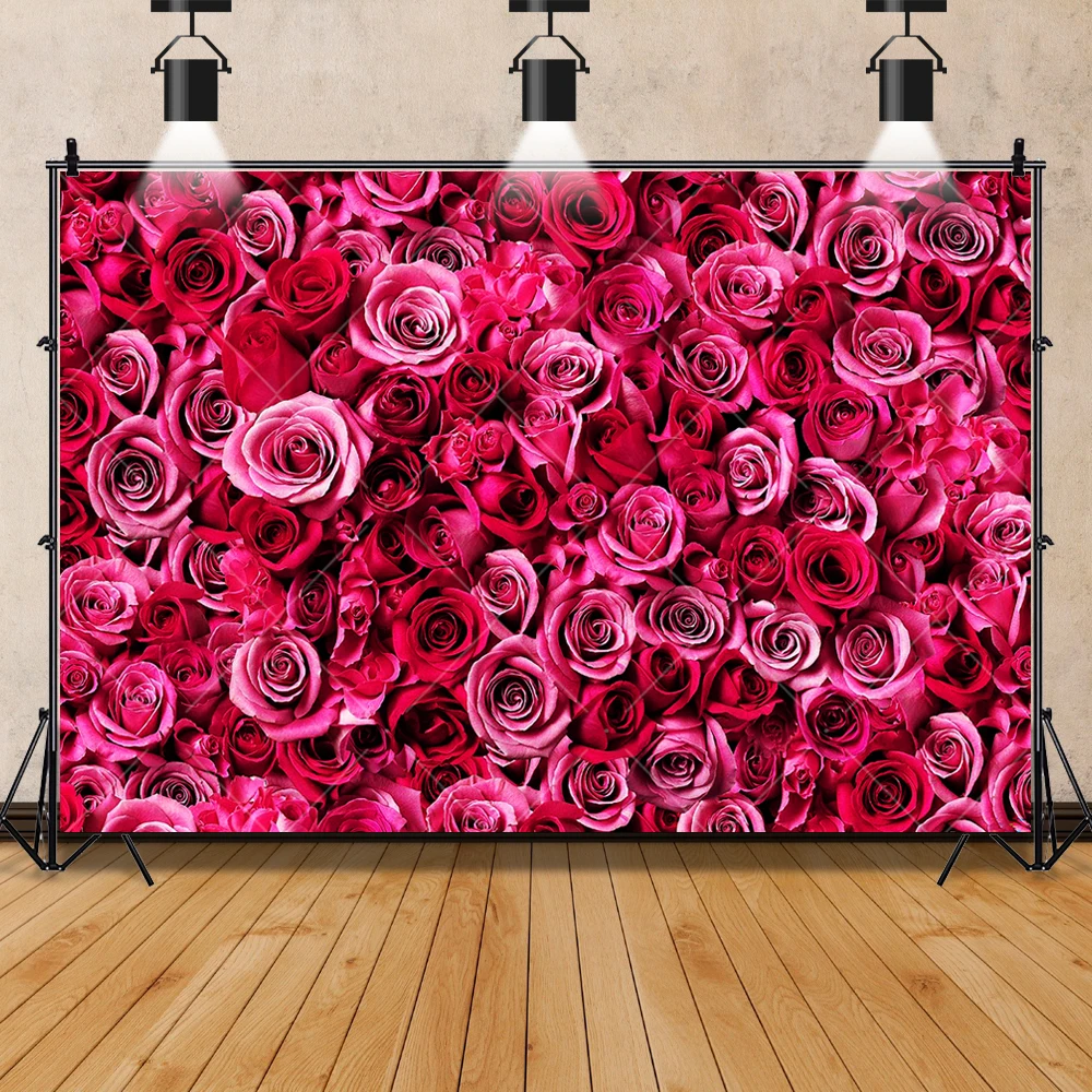 Fiori parete foto sfondo personalizzato matrimonio fotografia fondali Baby Shower Christmas Home Party Pink Rose Decoration Banner