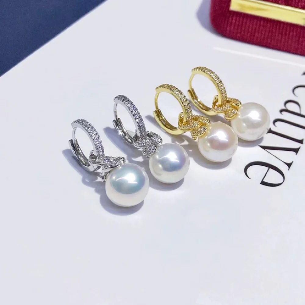 

Легкие роскошные ювелирные изделия с пряжкой для ушей, жемчужные серьги AAAA10-11 мм, серьги из натурального японского белого жемчуга 925s