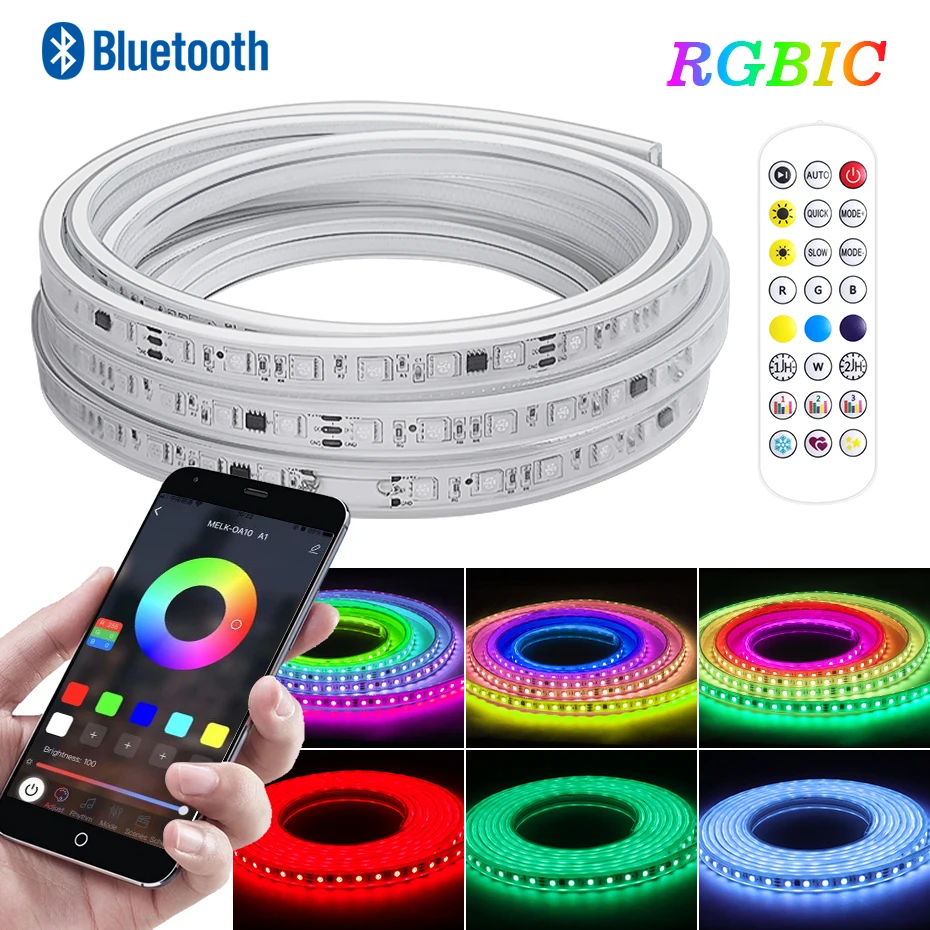 

Smart Bluetooth LED Strip Light 110V/220V RGBIC Dreamcolor Led Tape Full Colors SMD 5050 RGB Ribbon APP Control For Home Decor