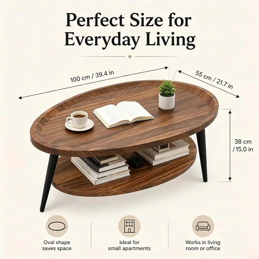 Industrial Style Coffee Table with Storage, Easy Assembly, 100x55x38cm for Living Room image 2