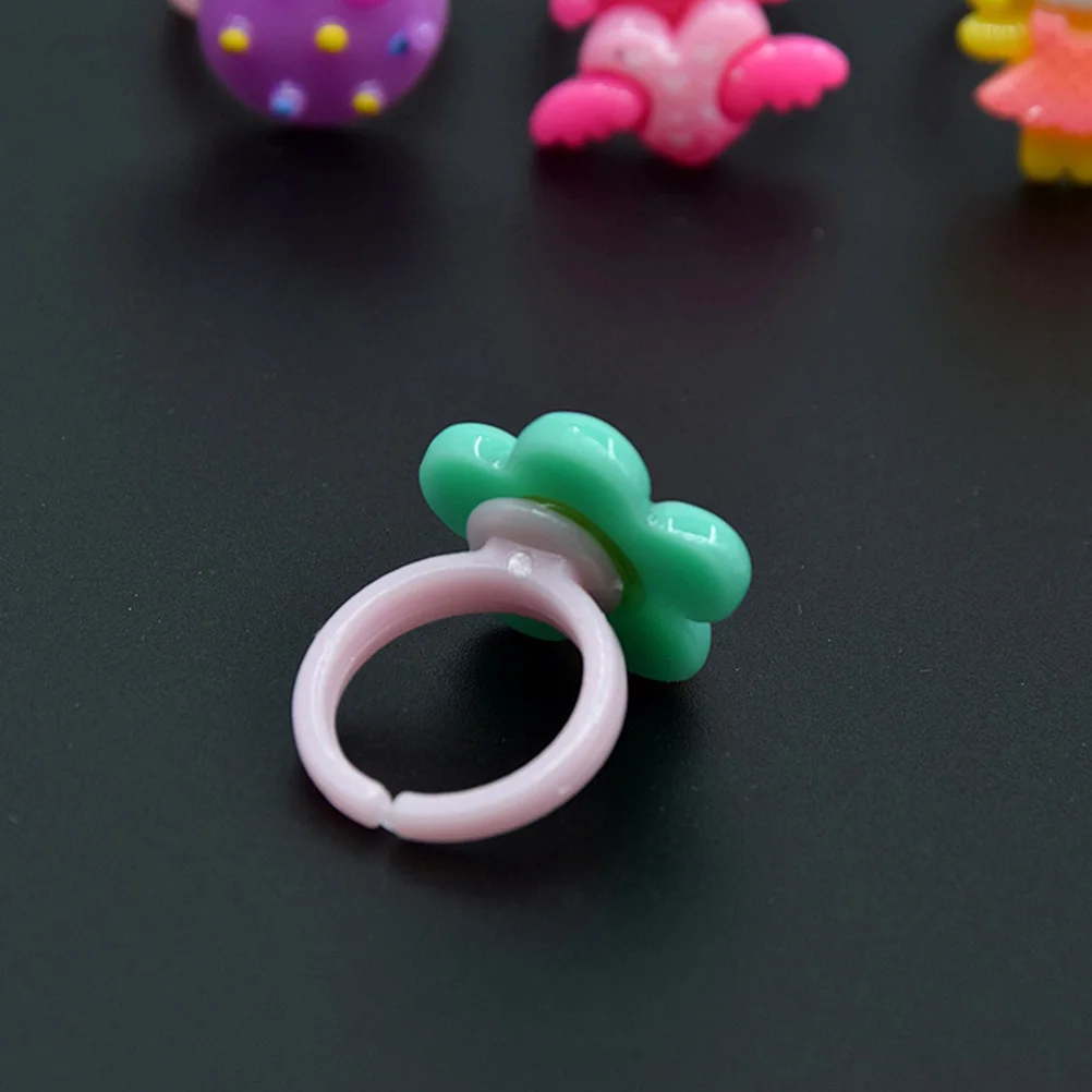

100pcs Ring Bases Adjustable Children's Plastic Ring Holder Round Bezel Ring Tray Handmade DIY Jewelry Accessories Cartoon Ring