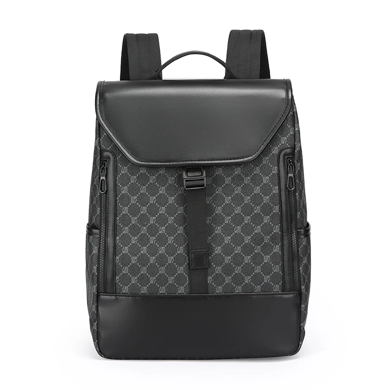 

Business Travel Backpack for Men | Monogram Pattern Laptop Bag | Waterproof Large Capacity School & Work Backpack with PU Leathe