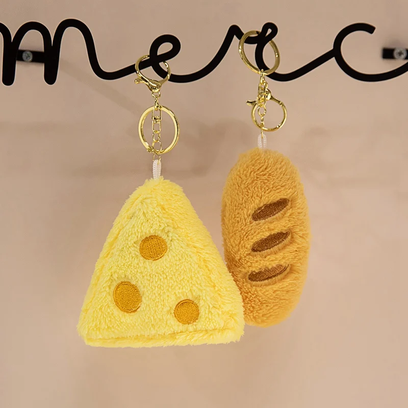 Cute Baguette/Cheese Plush Toy Pendant Keychain Stuffed Simulation Food Bread Soft Doll Birthday Christmas Gift for Kids