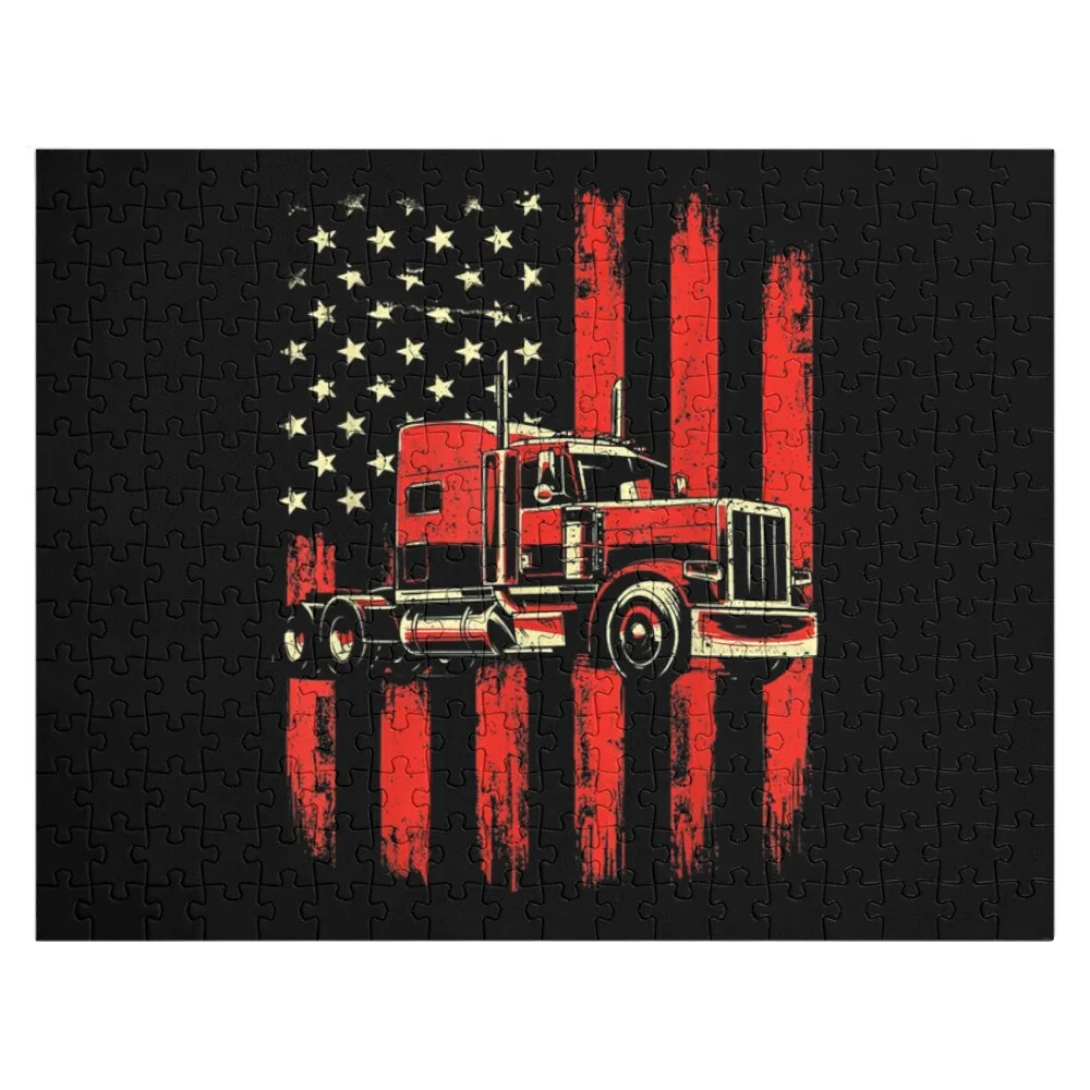 Flag American Trucker - Semi Truck Driver Trucking Big Rig Jigsaw Puzzle Custom Gift Personalized Puzzle