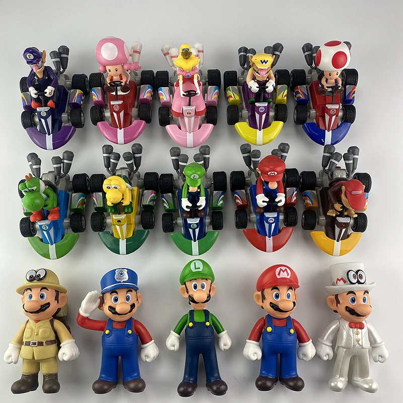 24styles Super Mario Pull Back Car Green Yoshi Donkey Kong Bowser Luigi Toad Action Figure Toys Anime Game Doll Kid Gifts