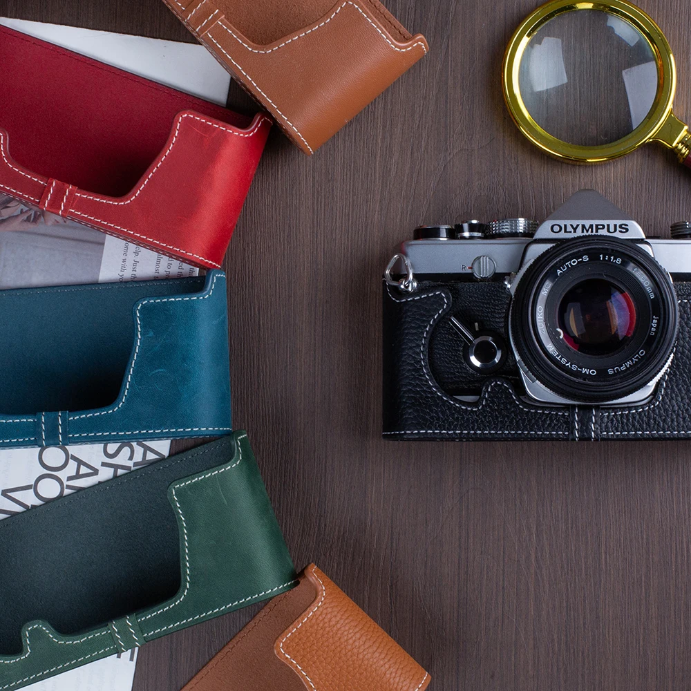 

Genuine Leather Half Case For OLYMPUS PEN-FT OM-1/1N OM-2/2N OM-4/4TI OM-3 Case Retro Protective Case Handmade Camera Bag