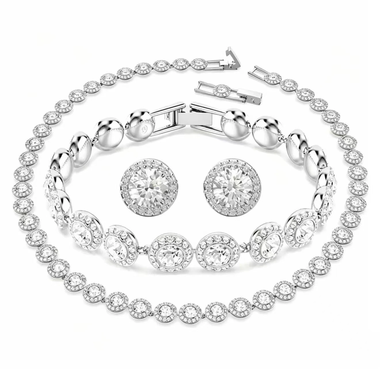 

High-quality classic round diamond crystal necklace set, suitable for daily wear and special occasions, S925 silver