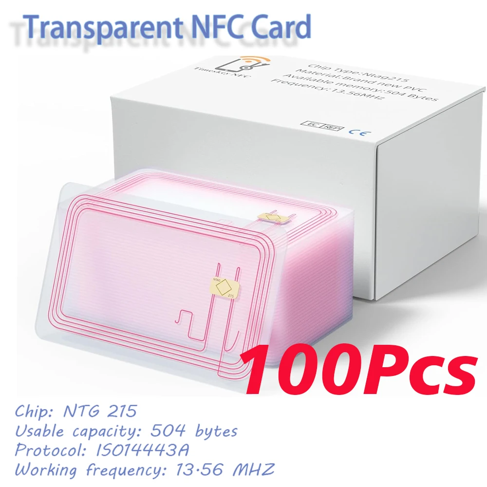 50/100Pcs Transparent NFC Card Blank NFC Tags 215 NFC Chip NFC 215 Cards Rewritable NFC 215 Tags NFC Clear Card Digital NFC Card